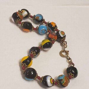Vintage Millefiori Bead Bracelet Red Knotted